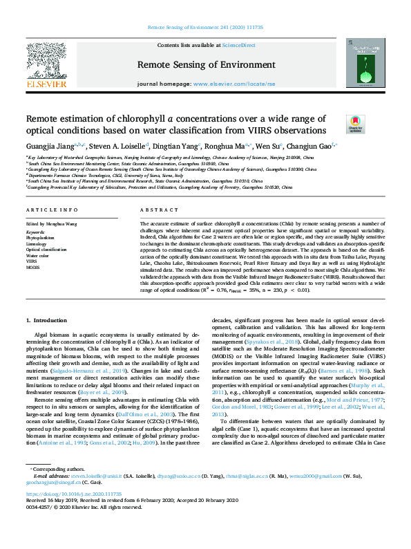(PDF) Remote estimation of chlorophyll a concentrations over a wide ...