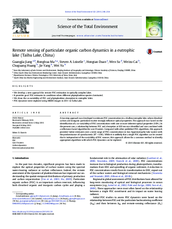 (PDF) Remote sensing of particulate organic carbon dynamics in a ...
