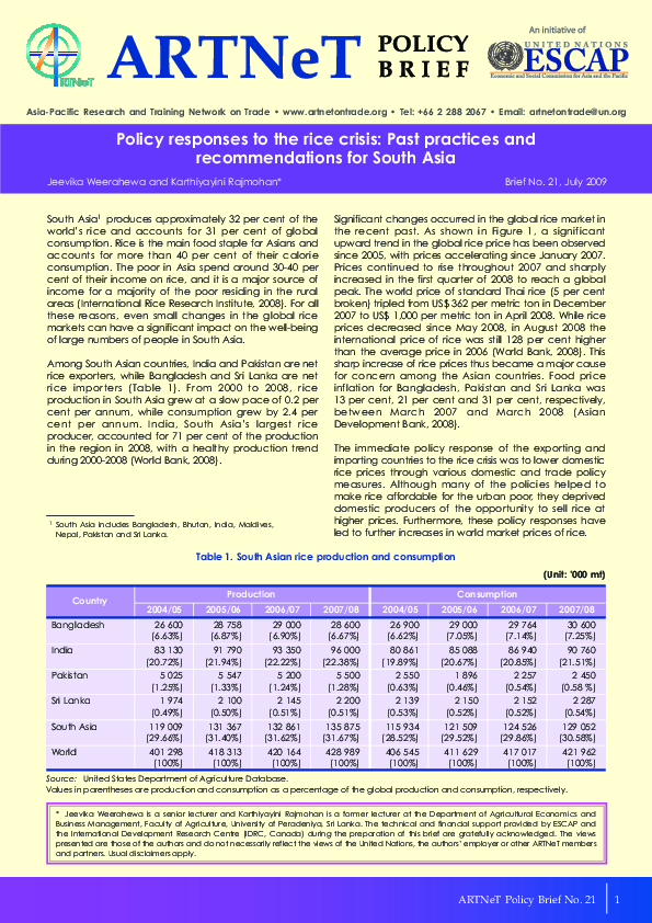 (PDF) Policy responses to the rice crisis: Past practices and ...