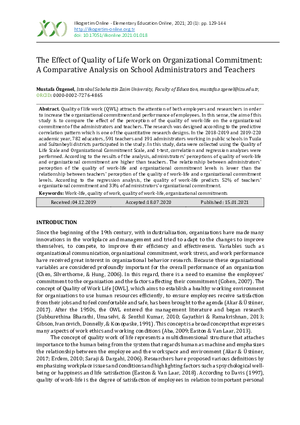 (PDF) The Effect of Quality of Life Work on Organizational Commitment ...
