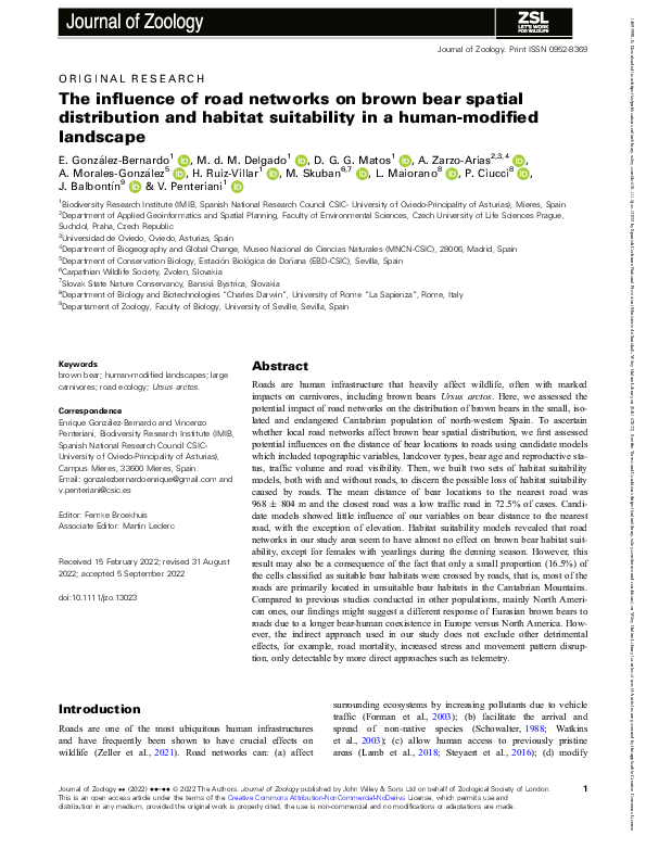 (PDF) The influence of road networks on brown bear spatial distribution ...
