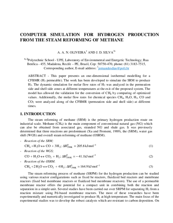 (PDF) Computer Simulation for Hydrogen Production from the Steam ...