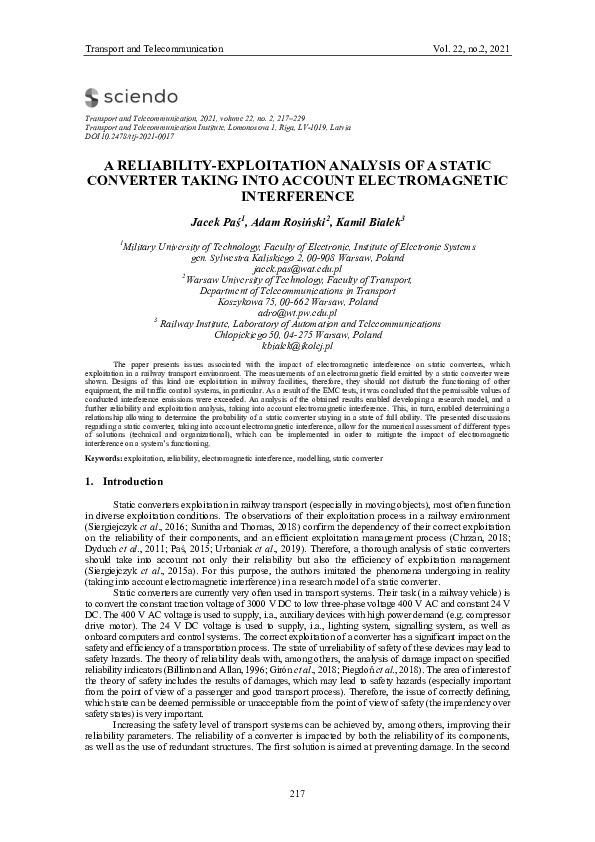 (PDF) A Reliability-Exploitation Analysis of a Static Converter Taking ...