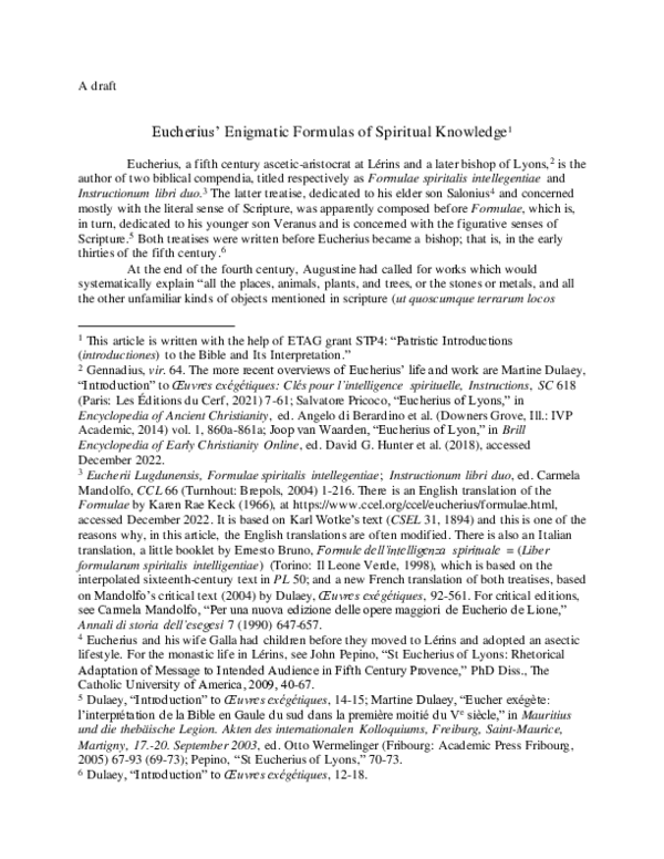(PDF) “Eucherius’ Enigmatic Formulas of Spiritual Knowledge”