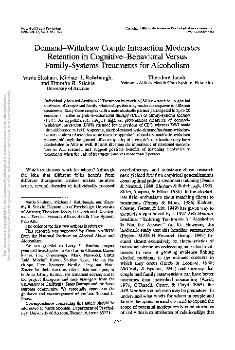 (PDF) Demand-withdraw couple interaction moderates retention in ...