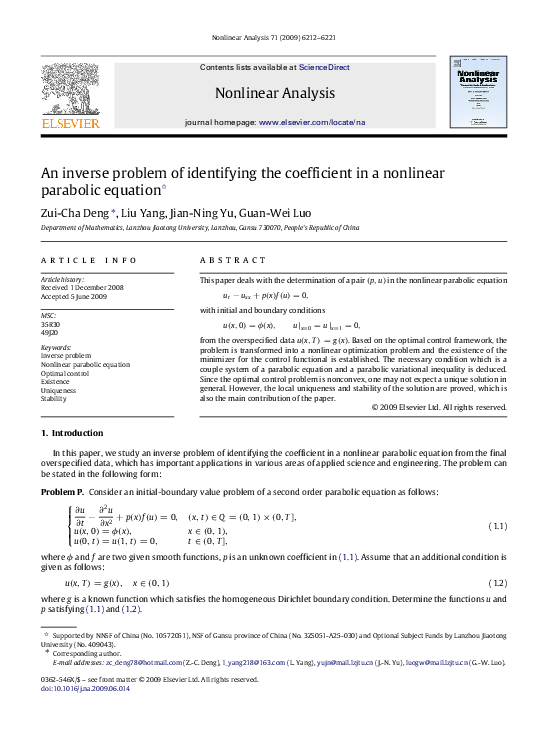 (PDF) An inverse problem of identifying the coefficient in a nonlinear ...