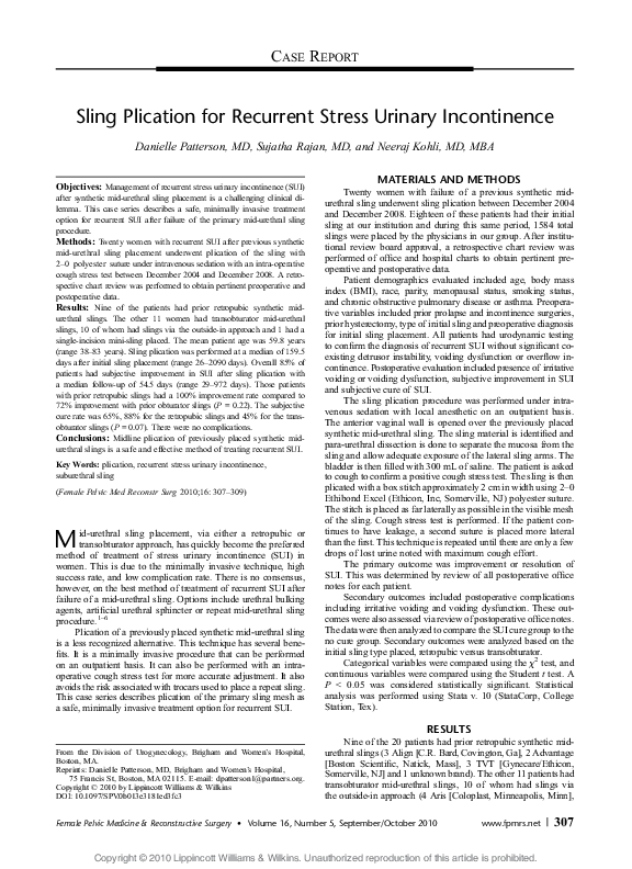 (PDF) Sling Plication for Recurrent Stress Urinary Incontinence
