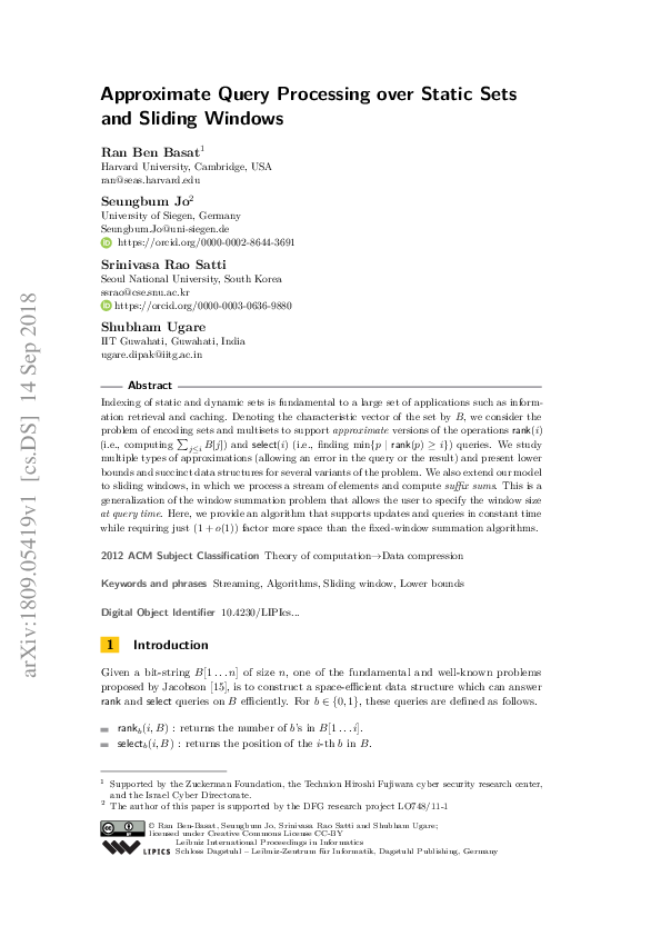 (PDF) Approximate Query Processing over Static Sets and Sliding Windows