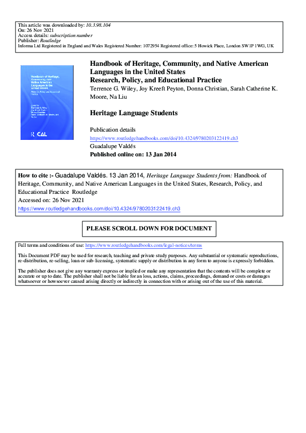 (PDF) Handbook of Heritage, Community, and Native American Languages in ...
