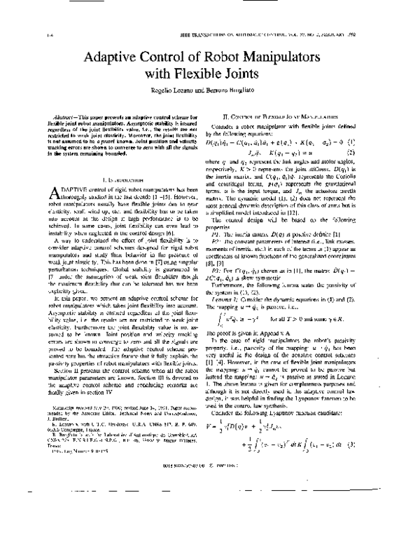 (PDF) Adaptive control of robot manipulators with flexible joints