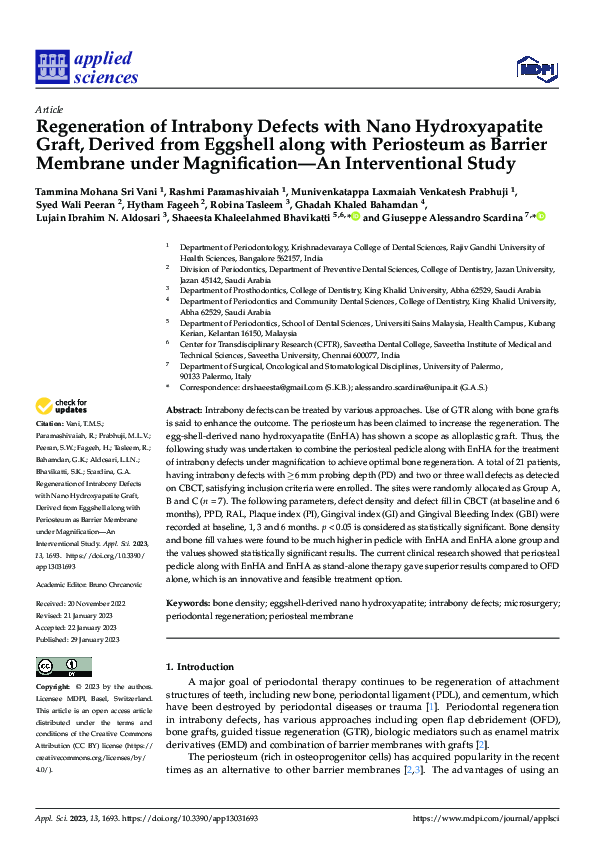 (PDF) Regeneration of Intrabony Defects with Nano Hydroxyapatite Graft ...