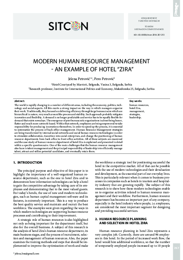 (PDF) Modern Human Resource Management - an Example of Hotel“Zira”