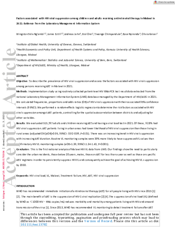 (PDF) Factors associated with HIV viral suppression among children and ...