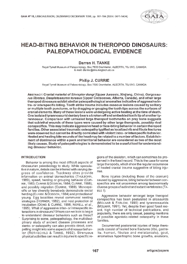 (PDF) Head-biting behavior in theropod dinosaurs: Paleopathological ...