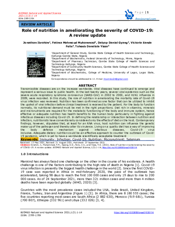(PDF) Role of nutrition in ameliorating the severity of COVID-19: A ...