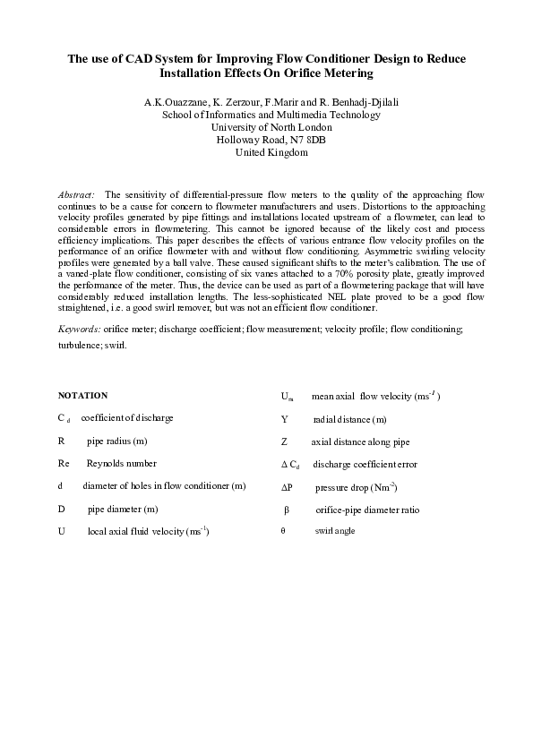 (PDF) The use of CAD System for Improving Flow Conditioner Design to