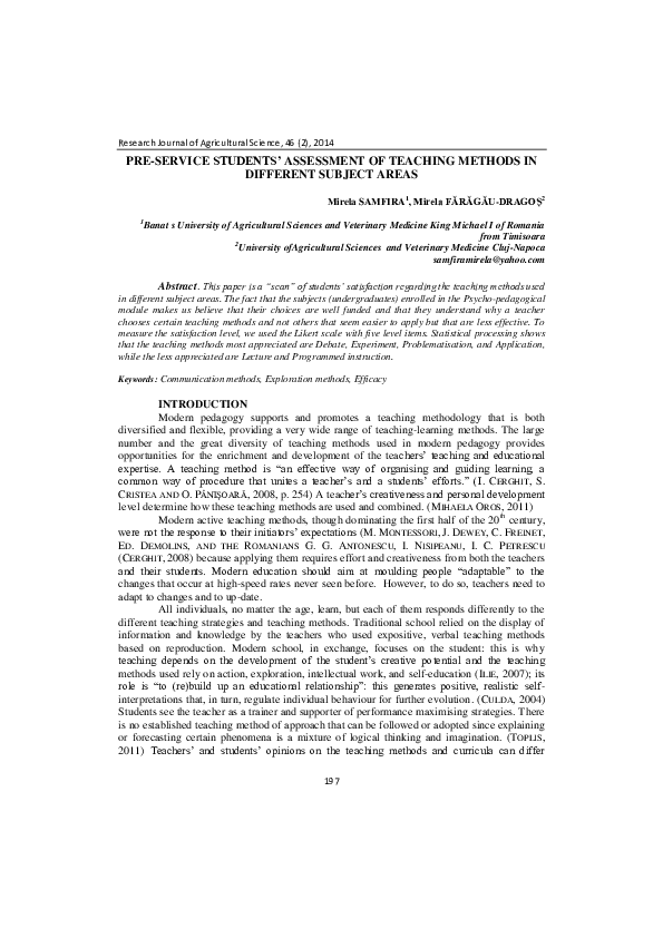 (PDF) Pre-Service Students' Assessment of Teaching Methods in Different ...