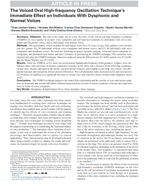 (PDF) The Voiced Oral High-frequency Oscillation Technique's Immediate ...