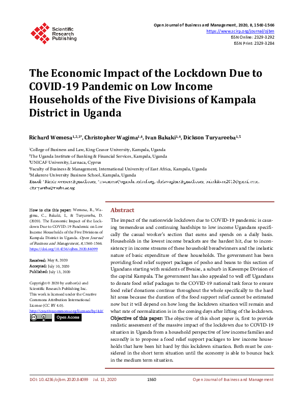 (PDF) The Economic Impact of the Lockdown Due to COVID-19 Pandemic on ...