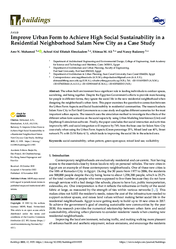 (PDF) Improve Urban Form to Achieve High Social Sustainability in a ...