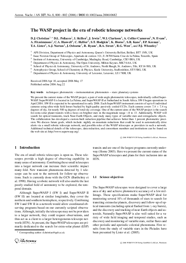 (PDF) The WASP project in the era of robotic telescope networks