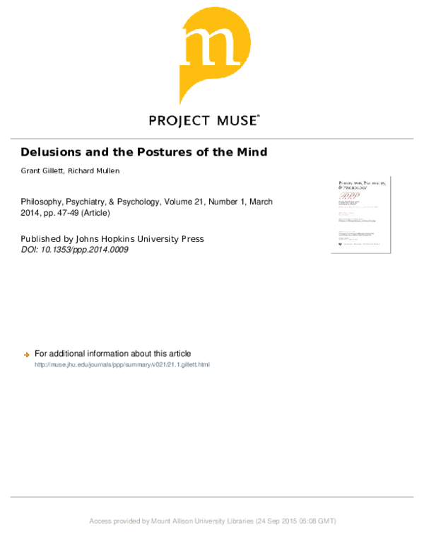 (PDF) Delusions and the Postures of the Mind
