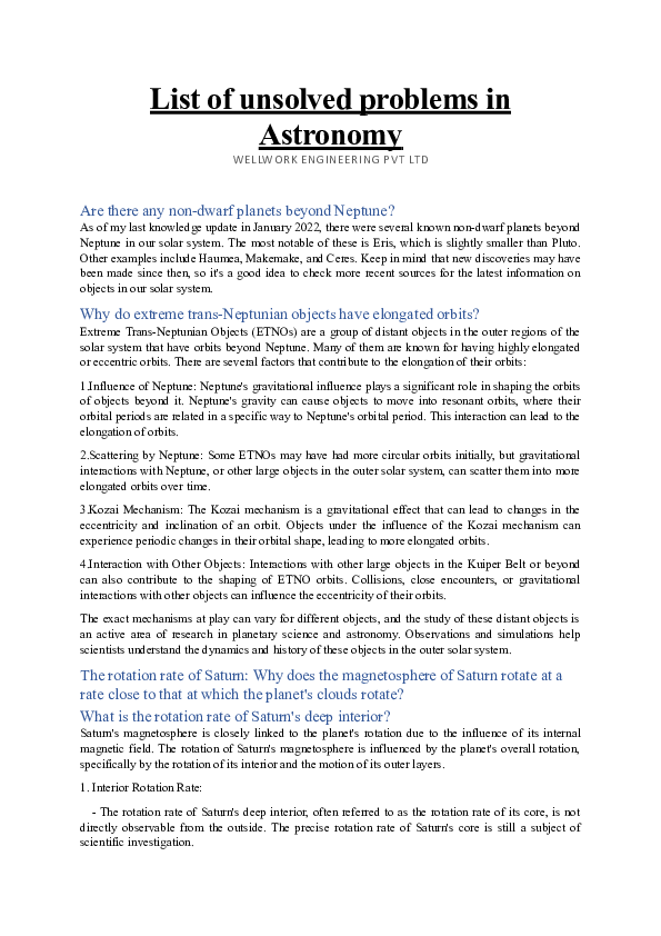 (DOC) List of unsolved problems in Astronomy