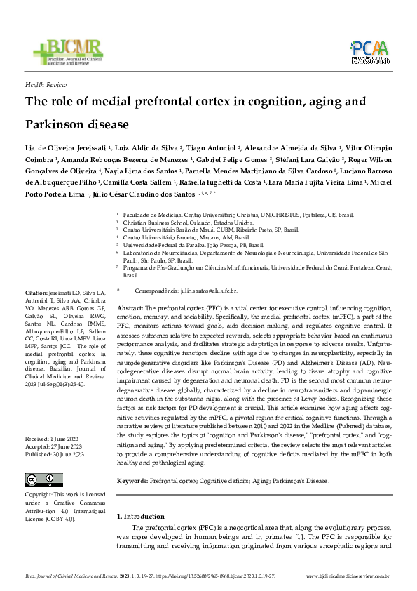 (PDF) The role of medial prefrontal cortex in cognition, aging and ...