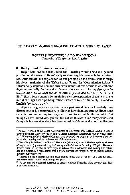 (PDF) The Early Modern English Vowels, More O' Lass
