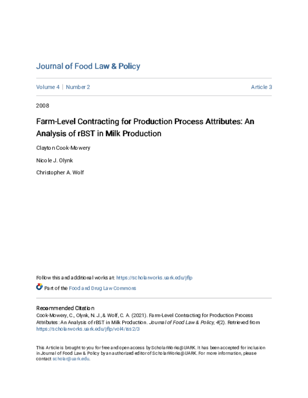 (PDF) Farm-Level Contracting for Production Process Attributes: An ...