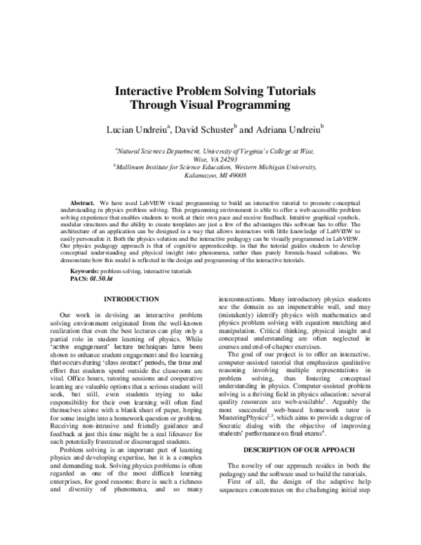 (PDF) Interactive Problem Solving Tutorials Through Visual Programming