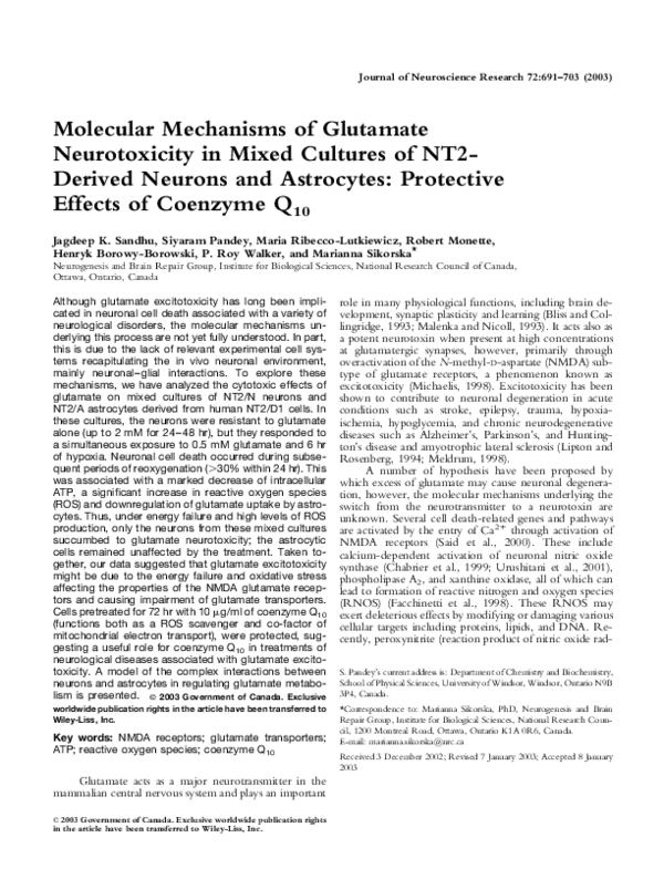 (PDF) Molecular mechanisms of glutamate neurotoxicity in mixed cultures ...