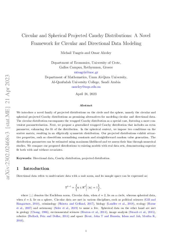 (PDF) Circular and Spherical Projected Cauchy Distributions: A Novel ...