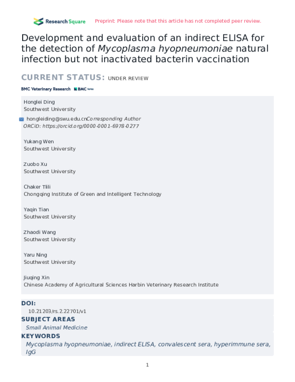 (PDF) Development and evaluation of an indirect ELISA for the detection ...