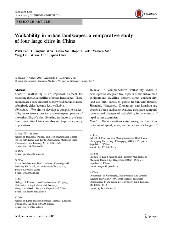 (PDF) Walkability in urban landscapes: a comparative study of four ...
