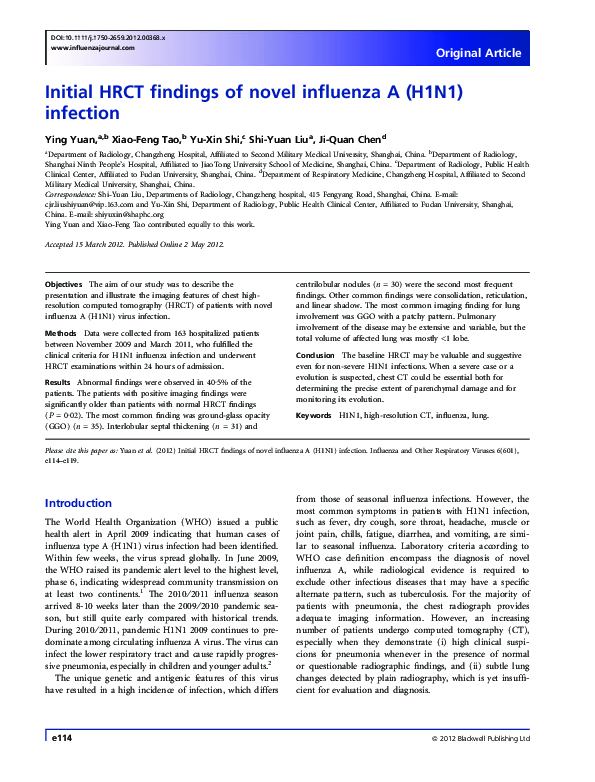 (PDF) Initial HRCT findings of novel influenza A (H1N1) infection