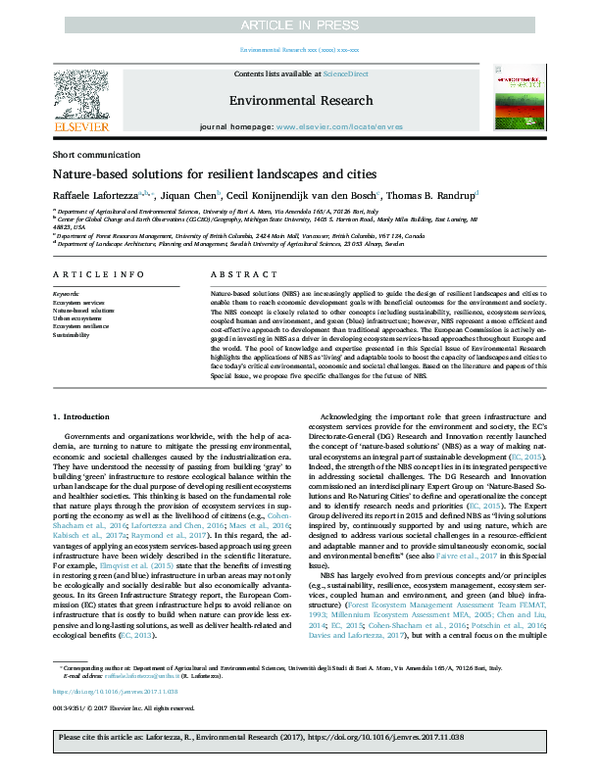 (PDF) Nature-based solutions for resilient landscapes and cities