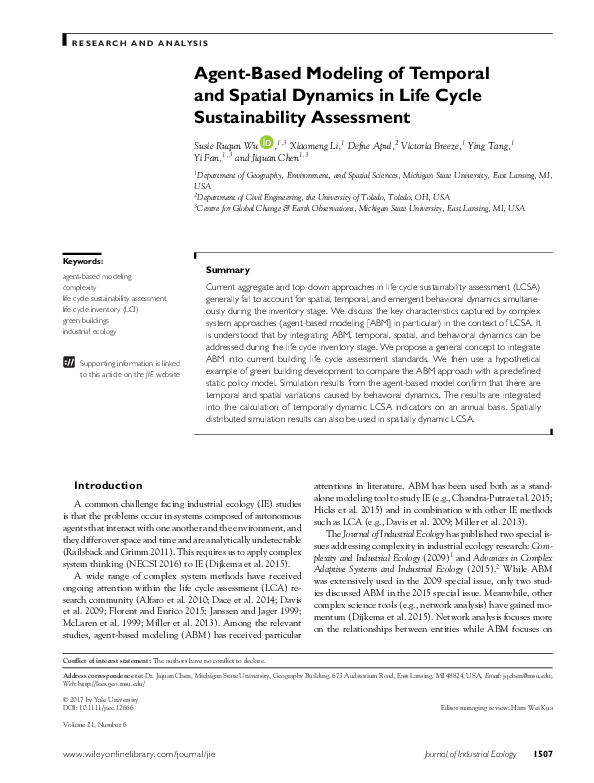 (PDF) Agent‐Based Modeling of Temporal and Spatial Dynamics in Life ...