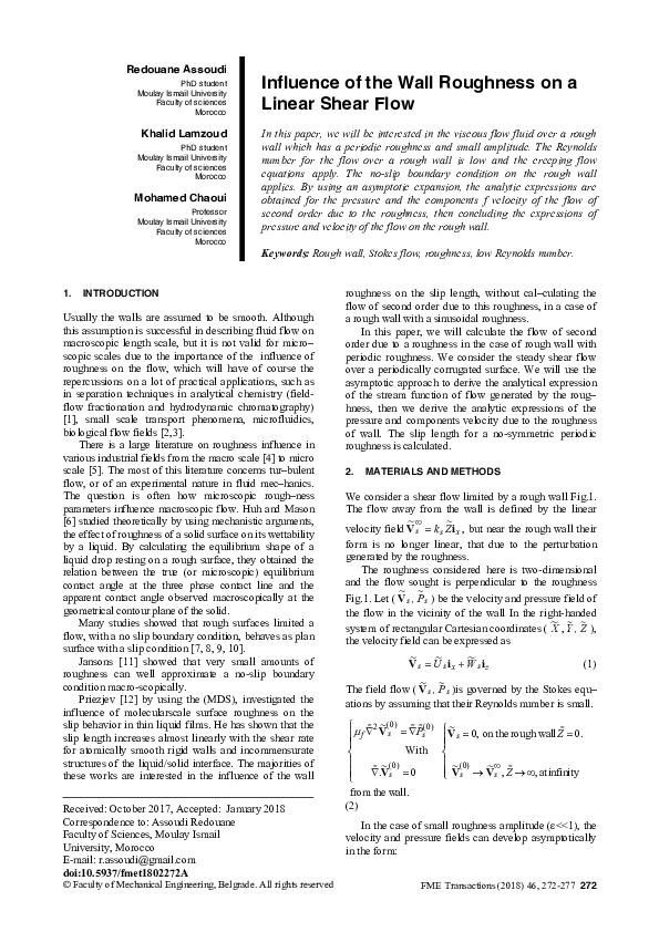 (PDF) Influence of the wall roughness on a linear shear flow