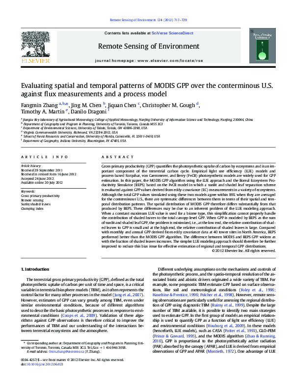 (PDF) Evaluating spatial and temporal patterns of MODIS GPP over the ...