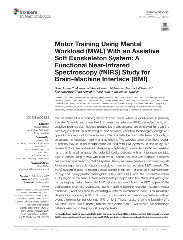 (PDF) Motor Training Using Mental Workload (MWL) With an Assistive Soft ...