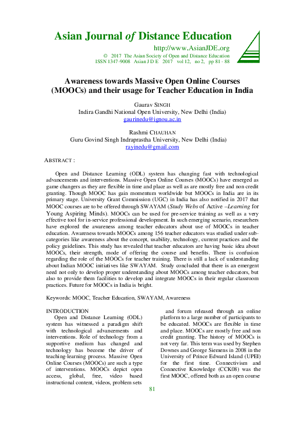 (PDF) Awareness towards Massive Open Online Courses (MOOCs) and their ...