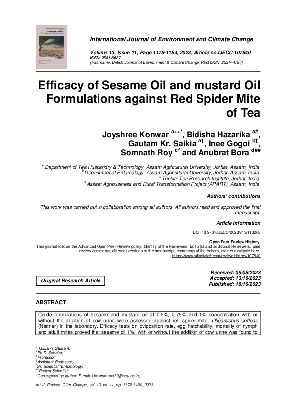 (PDF) Efficacy of Sesame Oil and mustard Oil Formulations against Red ...