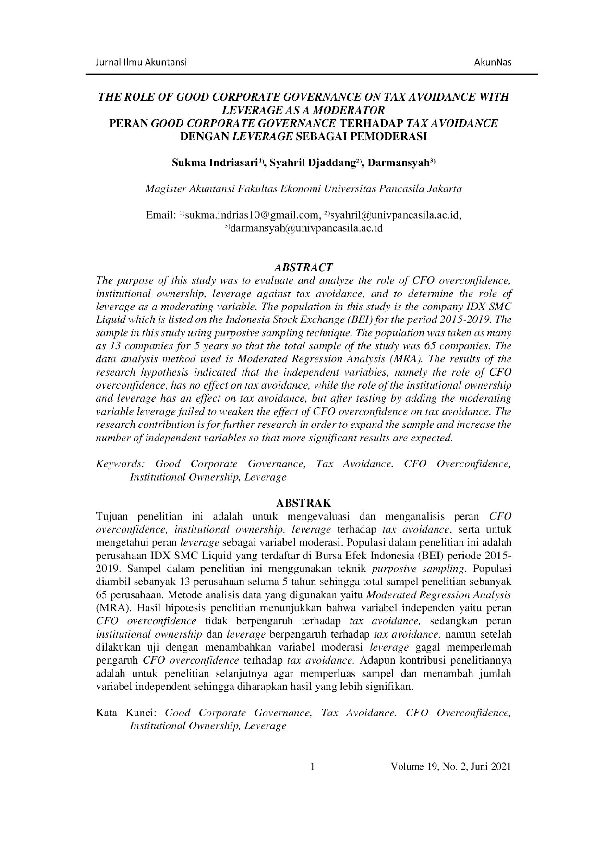 (PDF) The Role of Good Corporate Governance on Tax Avoidance with ...