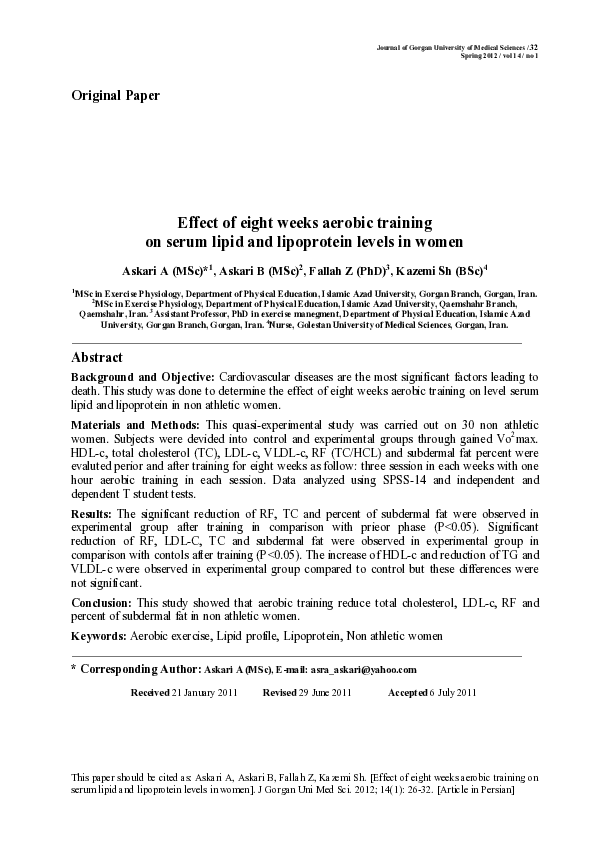 (PDF) Effect of eight weeks aerobic training on serum lipid and ...