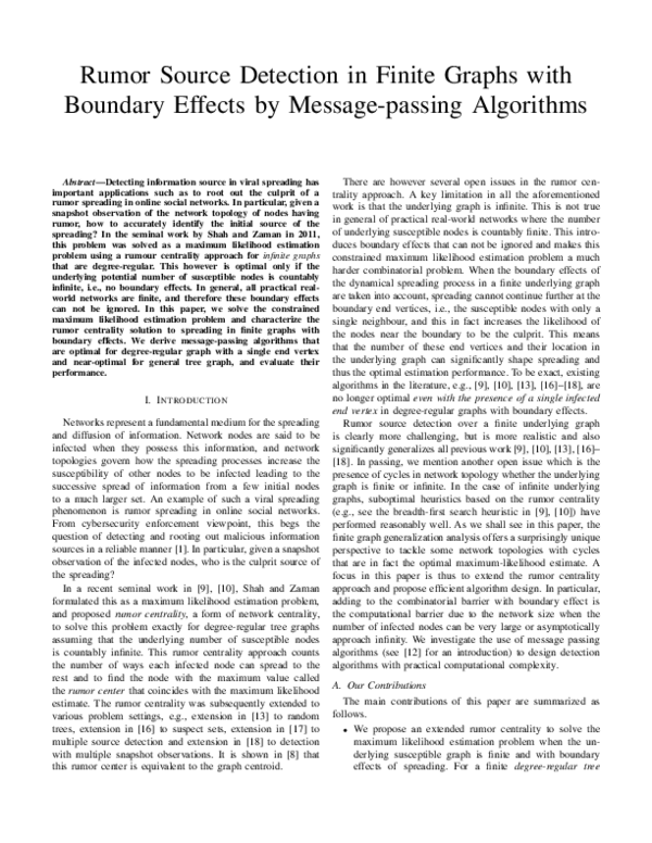 (PDF) Rumor Source Detection in Finite Graphs with Boundary Effects by ...