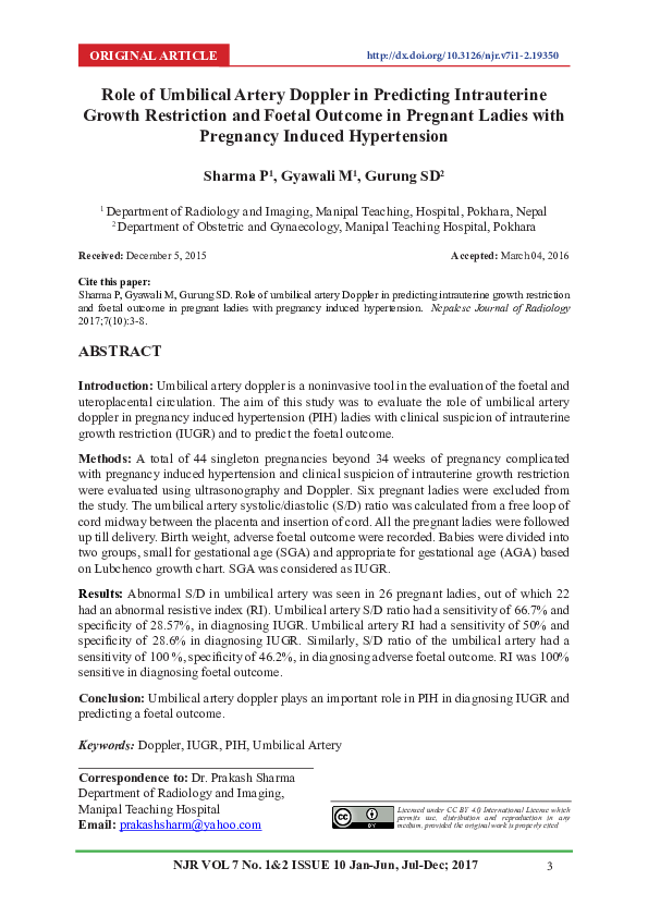 (PDF) Role of Umbilical Artery Doppler in Predicting Intrauterine ...