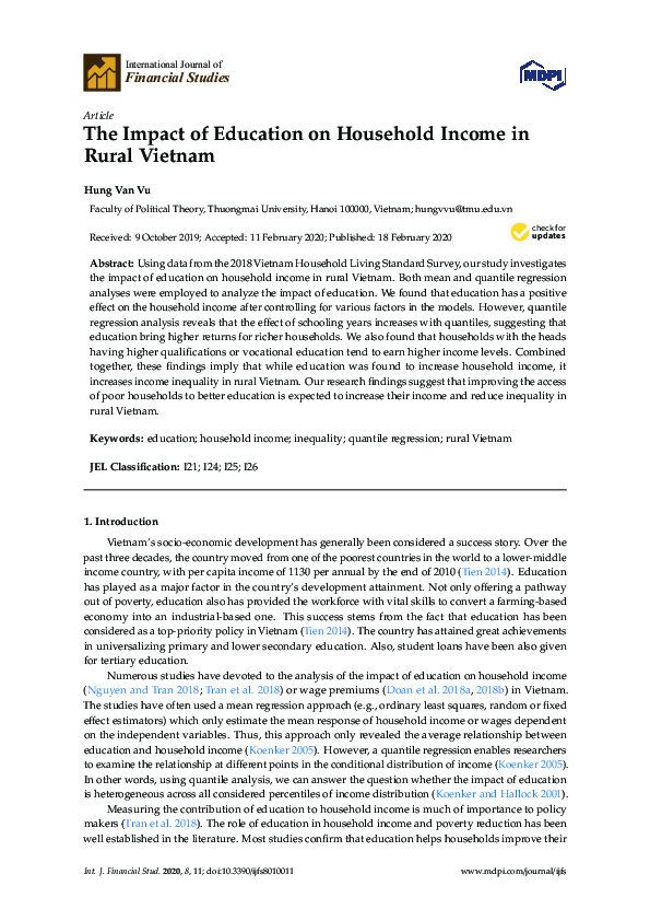 (PDF) The Impact of Education on Household Income in Rural Vietnam