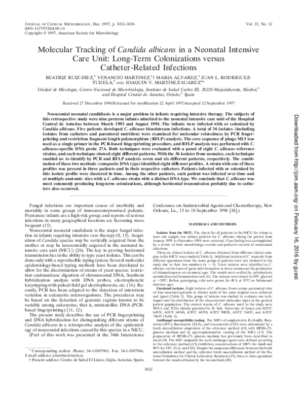 (PDF) Molecular tracking of Candida albicans in a neonatal intensive ...