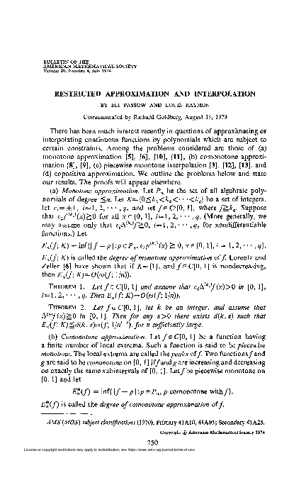 (PDF) Restricted approximation and interpolation